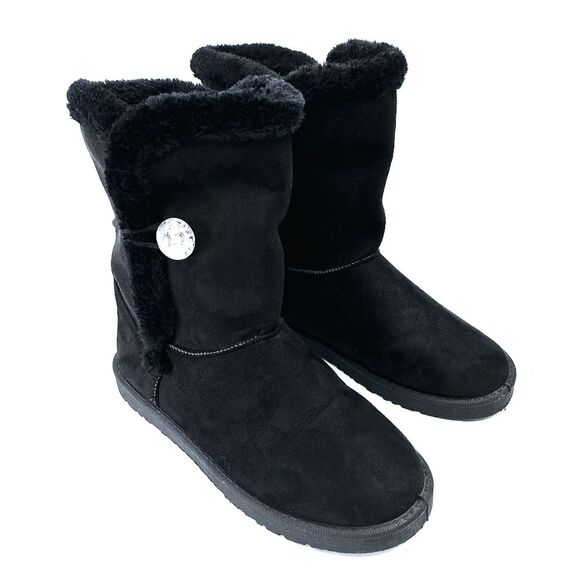 Sag Habor Black Bailey Button Bling Faux Suede Fur Lined Boots Sz 9 - Picture 2 of 9